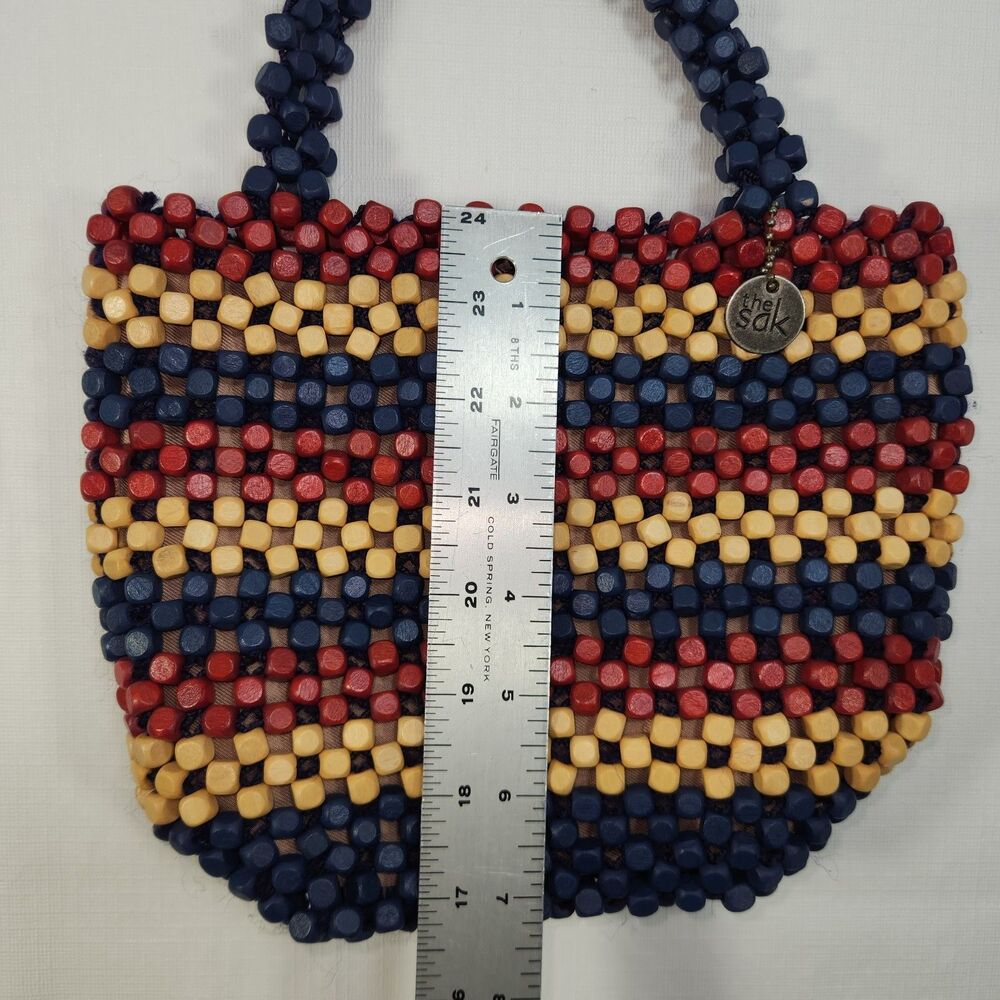The SAK Montara Wood Hand-Beaded Small Tote Red Blue Tan Patriotic USA Summer - Picture 10 of 16